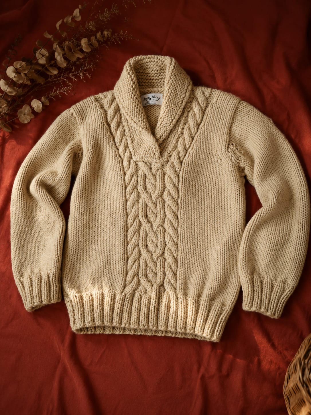 Saco beige trenzado tejido a mano adulto Bariloche